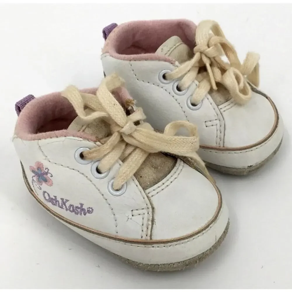 Vintage 90s OshKosh Baby Butterfly Leather Crib Shoes Size 0 Newborn